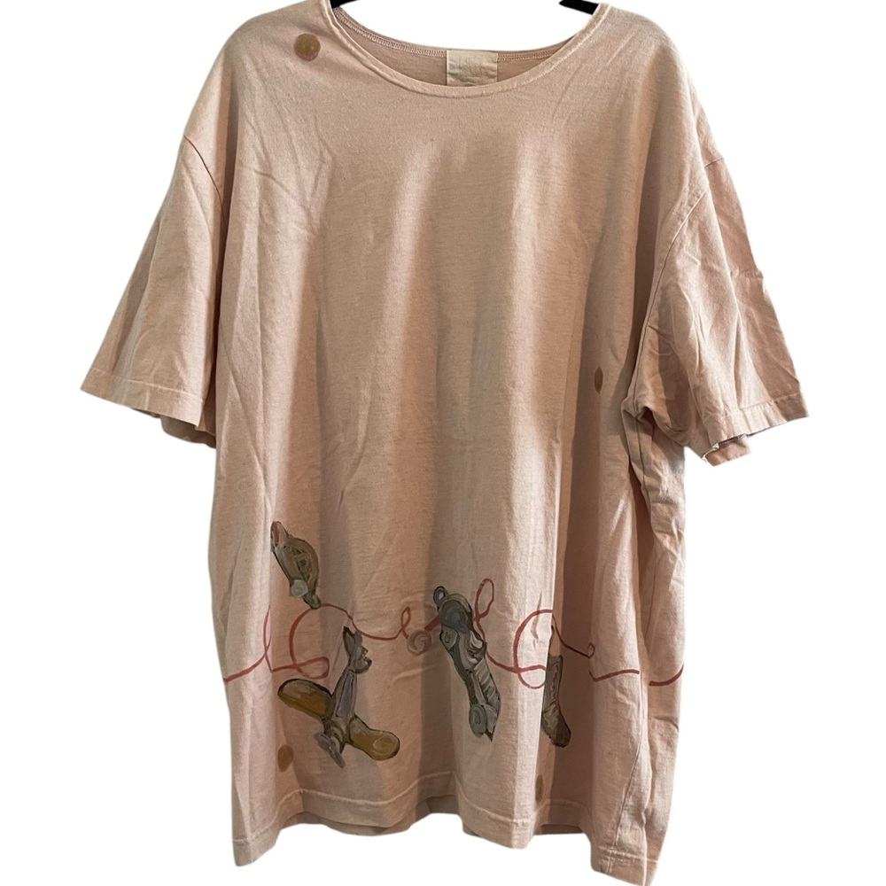 BLUE FISH 2001 Pink Oversized Lagenlook Hand Painted Organic Cotton Tee Y2K